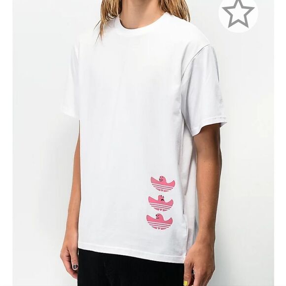 ADIDAS white drawn Shmoofoil pink graphic unisex short sleeve t-shirt S - Picture 13 of 13